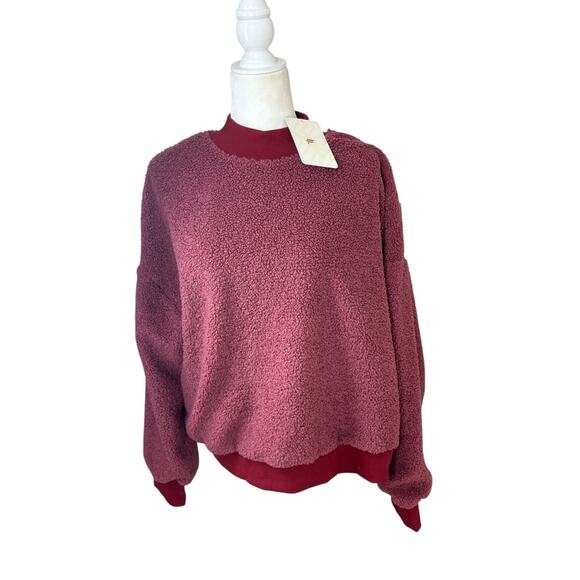 Fabletics Pullover Womens Size 2X Plus Red Crew Malia Sherpa Fleece Cropped New - Picture 3 of 13